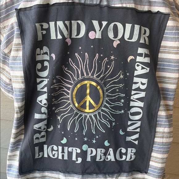 Harmony Light Peace Upcycled Flannel Shirt Unisex Size XL Handmade - Picture 2 of 3